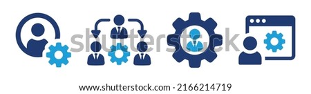 Administrator icon vector set. Admin person with gear symbol for network maintenance.