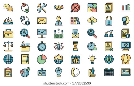 Administrator icons set. Outline set of administrator vector icons thin line color flat on white