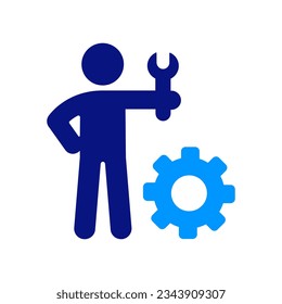 Administrator. Key Skills. Assertiveness. Website Maintenance Services. Setting, configuration, gear, repair tools icon. Blue color vector. Business Meticulous. Technical Support. 