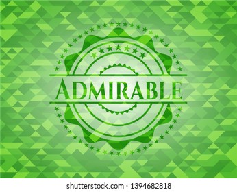 Admirable green emblem with triangle mosaic background. Vector Illustration. Detailed.