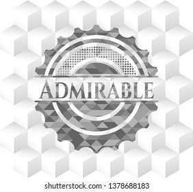 Admirable grey badge with geometric cube white background