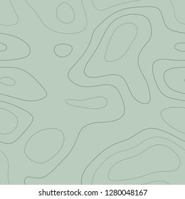 Admirable topographic map in green tones, seamless design, beauteous tileable pattern. Vector illustration.