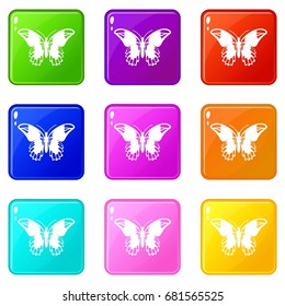 Admiral butterfly icons of 9 color set isolated vector illustration