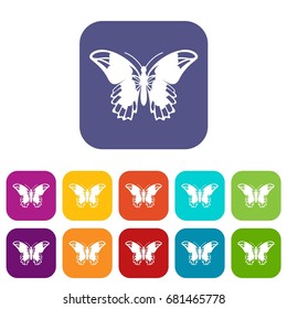 Admiral butterfly icons set vector illustration in flat style in colors red, blue, green, and other