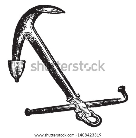 Admiralty Anchor differs only from the ordinary anchor in having a nut, vintage line drawing or engraving illustration.