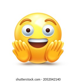 Admiration emoji. Surprised emoticon, amazed and astonished person grabbing face in surprise vector illustration