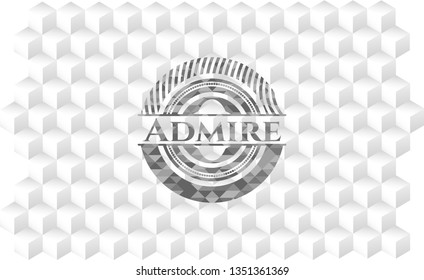 Admire realistic grey emblem with cube white background