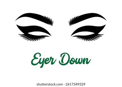 Admire this fashionable eye art, complete with intricate eyelash details, defined eyebrows, and the distinctive "Eyer Down" typography.
