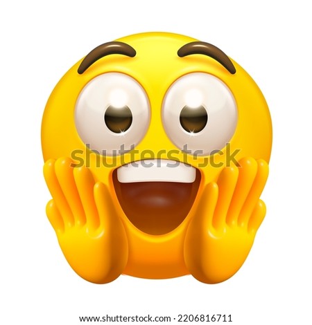 Admired emoji. Surprised emoticon, amazed and astonished person grabbing face in surprise vector illustration