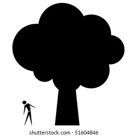 admiring big tree, vector pictogram