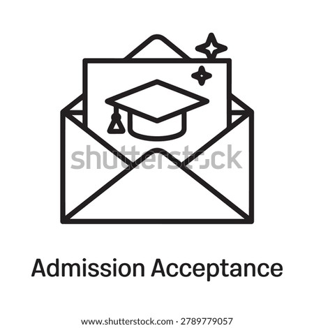 Admission acceptance letter with graduation cap icon line art