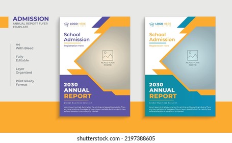 Admission annual report cover design, Kids education flyer template design