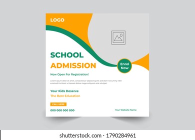 Admission banner post template for school, college, university, coaching center vector template