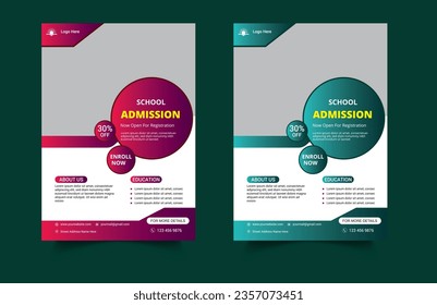 Admission flyer template. Back to school flyer design set.  School Admission Open Flyer Design Template. Education flyer.