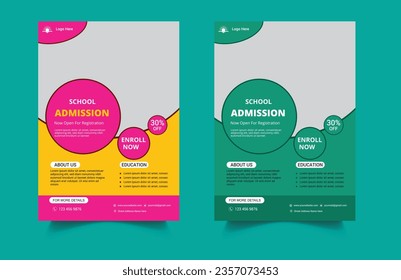 Admission flyer template. Back to school flyer design set.  School Admission Open Flyer Design Template. Education flyer.