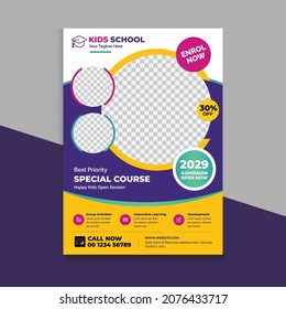 Admission flyer template. Kids back to school education flyer, brochure cover layout School Admission Open Flyer Design Template Vector Education Center poster, Kids Education Flyer Template