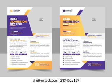 Admission flyer template. Kids back to school education flyer, brochure cover layout School Admission Open Flyer Design Template Vector Education Center poster, Kids Education Flyer Template layout