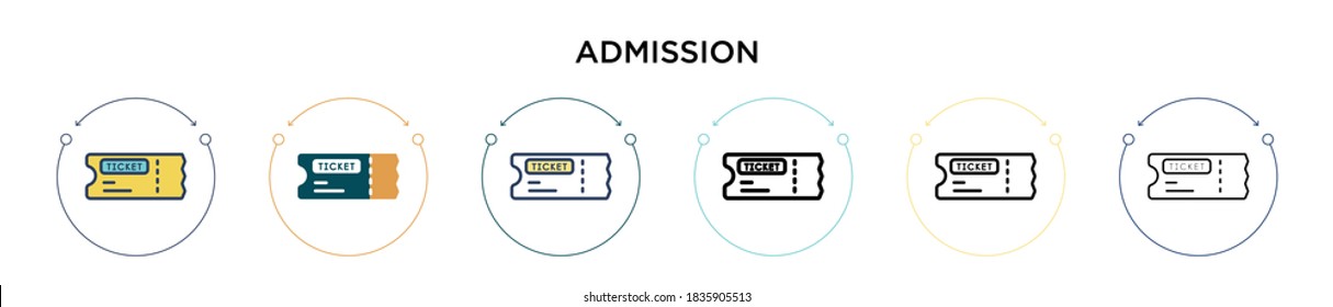 Admission icon in filled, thin line, outline and stroke style. Vector illustration of two colored and black admission vector icons designs can be used for mobile, ui, web