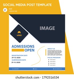 Admission open banner template design. Admission open poster. Admission open social media banner. Social media post template. Admission social media post & web banner. Vector illustration