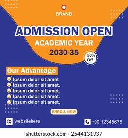 Admission open banner template, good for social media post, print, billboard.