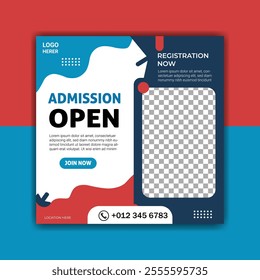 Admission Open Social Media Post Template Design and bold typography with image place holder gap