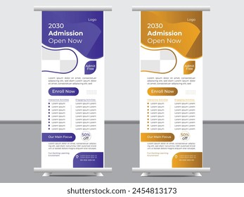 Admission roll up banner post template for school, college, university, coaching center vector template design,school admission roll up banner design.
