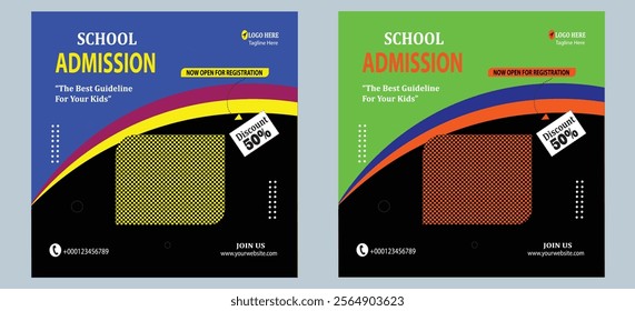 
admission social media post banner design. back to school social media post banner design set. Back to school School admission promotion banner. school admission template for social media ad.
