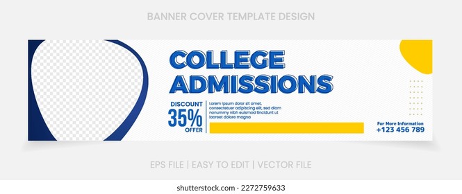 admission template social media website banner cover design. isolated photo replacement space.