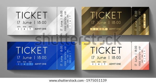 Admission
ticket template set. Stripe tear-off (stub) entrance ticket with
line pattern background. Vector design template for concert event,
music show, performance, exhibition,
raffle