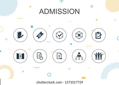 Admission trendy Infographic template. Thin line design with Ticket, accepted, Open Enrollment, Application icons