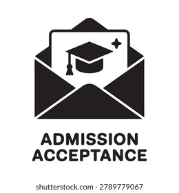 Admissions acceptance icon with graduation cap black silhouette style