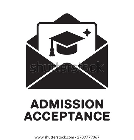 Admissions acceptance icon with graduation cap black silhouette style