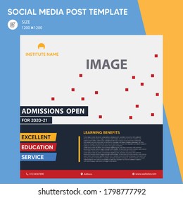 Admissions open banner template design. Excellent education service. Admission open social media banner. Social media post template. 