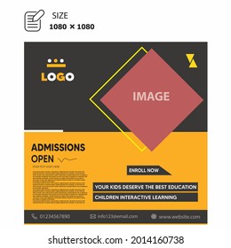 Admissions Open For Registration. School Admission Open Square Banner Template. Education Square Banner. Social Media Post For School Enrollment. Admission Social Media Post  Web Banner. Vector