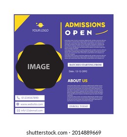 Admissions Open For Registration. School Admission Open Square Banner Template. Education Square Banner. Social Media Post For School Enrollment. Admission Social Media Post  Web Banner. Vector