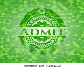 Admit green emblem with triangle mosaic background