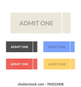 Admit one pass tickets set isolated on white background
