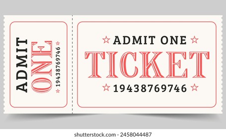 Admit one ticket design template. Concert, party or festival ticket design template. Ticket isolated on gray background