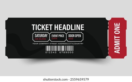 Admit one ticket design template. Modern Event Ticket Design in Black and Red