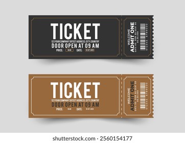 Admit one ticket design template. Concert, party, or festival ticket design template. Ticket isolated on gray background