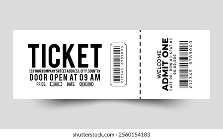 Admit one ticket design template. Concert, party, or festival ticket design template. Ticket isolated on gray background
