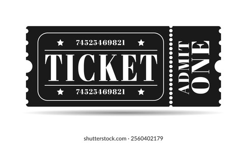 Admit one Ticket design template. Ticket for cinema, movie, circus, carnival, film, festival. Vector isolated on white background