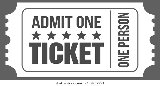Geben Sie ein Ticketsymbol ein. Vintage und moderne Veranstaltungskarte mit Sternen und Rahmen. Gutscheinvorlage für Kino, Party oder Konzert