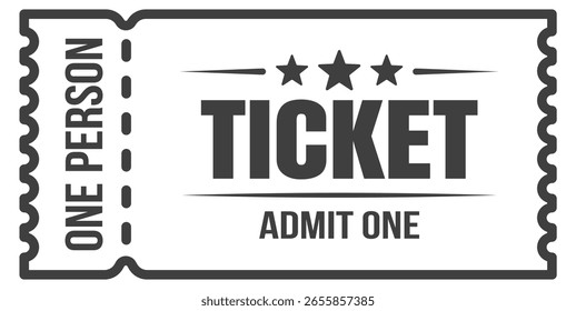 Admitir um ícone de tíquete. Bilhete de evento antigo e moderno projetado com estrelas e bordas. Modelo de cupom de entrada para cinema, festa ou concerto