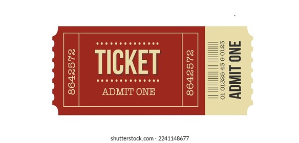 admit one ticket isolated beige and red