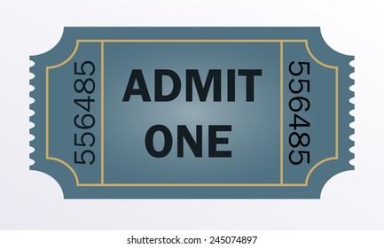 Admit one ticket isolated on white background. Vector illustration.