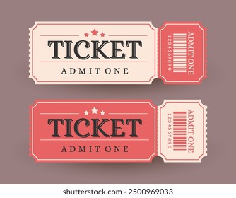 Admit one ticket template. Ideal for concerts, parties, or festivals. Isolated ticket design on a gray background.