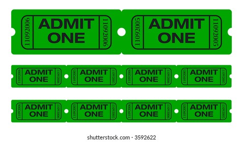 Admit one tickets. Easy to edit colors and numbers. Vector Illustration. Vector Illustration