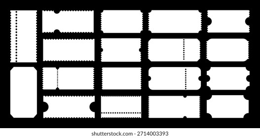 Admite maquetas planas de un boleto. Plantillas vacías. Ticket patrón simple para cine, circo, teatro, festival, casino, club. Embarque de espacios en blanco minimalistas, lotería, Cupones de venta. Diseño de fondos en blanco