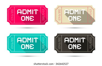 Admit One Tickets Set - Retro Vector Illustration Isolated on White Background